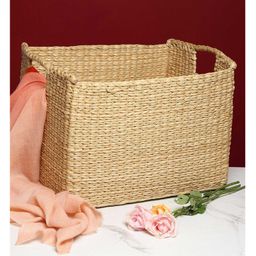 HABEREINDIA Seagrass Shelf Basket with Handles - Small - Beige-image-3