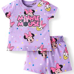 Babyhug Disney Single Jersey Knit Half Sleeves Shorts Nightsuit With Minnie Mouse Graphic - Purple-image-70