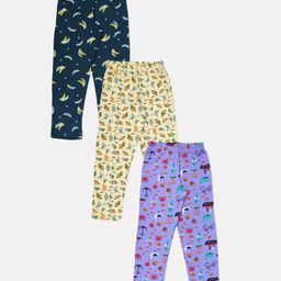 Kiddopanti Cotton Knit Pack Of 3 Banana & Dinosaur Printed Pajamas - Navy Blue Sand & Purple-image-73