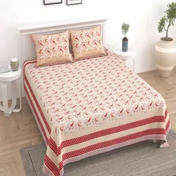 Bombay Spreads Pink & Beige Printed Cotton 180 TC Double King Bedsheet Set 2.74m X 2.20m-15