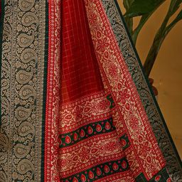 Anouk Rustic Checked Zari Silk Cotton Taant Saree image 4