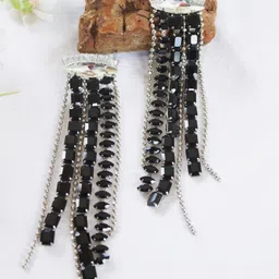 THE BLING GIRLL Silver-Plated Artificial Stones Studded Tasselled Geometric Drop Earrings-50