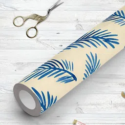 ArtzFolio Cream Colored & Blue Printed UV Resistant Wallpaper-image-2