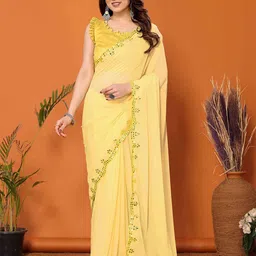 VISHNU CREATIONS Mirror Work Solid Saree-image-27