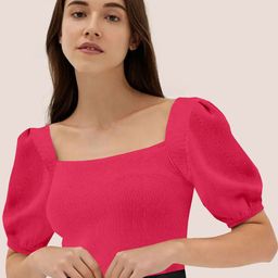 BerryBird Square Neck Puff Sleeve Knitted Top-image-78