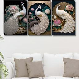 Aura Multicoloured 3 Pieces Peacock Wall Paintings-image-31
