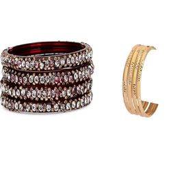 SOMIL Set Of 8 Maroon Alloy Artificial Stones and Beads Antique Bangles-image-84