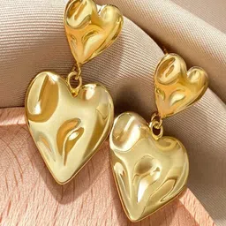 TEULRIP Gold-Plated Heart Shaped Hammered Texture Drop Earrings-24