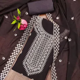 Panzora Floral Embroidered Sequinned Georgette Unstitched Dress Material-image-65