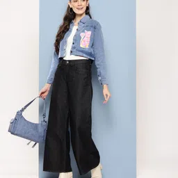 Aarika Washed Cropped Denim Jacket with Patchwork image 3