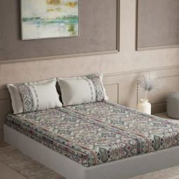 DDECOR Live beautiful Blue Cotton Ethnic 180 TC Double Flat Bedsheet with 2 Pillow Covers-image-32