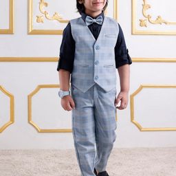 Mark & Mia Boys 3 Piece Checked Cotton Single Breasted Party Suit With Bow-18
