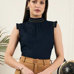 Style Quotient Women Navy Sleeveless Embroidered Top-picture-41