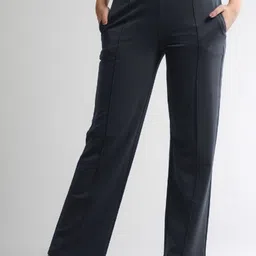 FLURR Women Tailored Flared Mid-Rise Pleated Cotton Trouser-image-58