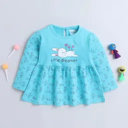 Bumzee Kids Blue Printed Full Sleeves Frock-image-31