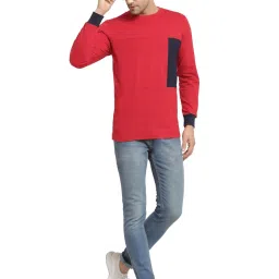 Kalt Red Regular Fit Colour Block SweatShirt image 5