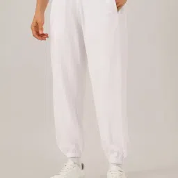 Styli White Cotton Relaxed Fit Joggers-picture-3