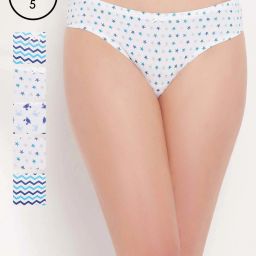 Clovia Cotton Pack of 5 Low Waist Printed Thong with Inner Elastic image 1