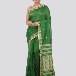 Pinkloom Green Pure Cotton Embroidered Saree With Blouse-picture-26