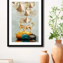 999Store Off-White MDF Deers Printed Paper Wall Painting - Set of 1-47