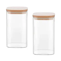 Femora Borosilicate Glass Bamboo Lid Air Tight Jar - 700 ml, Set of -2-15