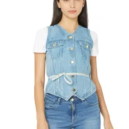 Spykar Blue Sleeveless Denim Jacket-16