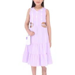 Cutecumber Kids Lilac Striped Dress with Sling Bag-image-53