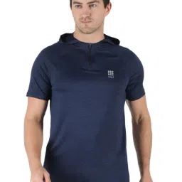 Rock.it Navy Self Pattern Slim Fit Hooded T-Shirt-image-29