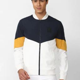 Peter England White Regular Fit Colour Block Bomber Jacket-image-47
