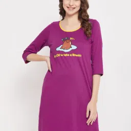 Clovia Purple Cotton Graphic Print Sleep Tee-image-36