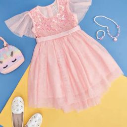 Pantaloons Junior Kids Crystal Rose Pink Embellished Dress-image-80