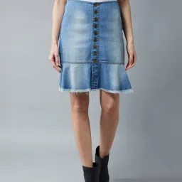 DOLCE CRUDO Blue Denim Above Knee Skirt-picture-2