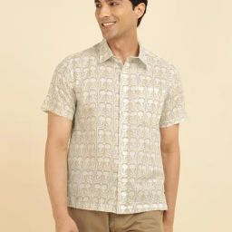 Fabindia White & Light Brown Straight Fit Printed Shirt-picture-15