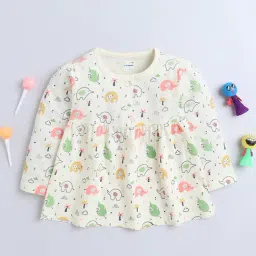 Bumzee Kids Cream Printed Full Sleeves Frock-image-10
