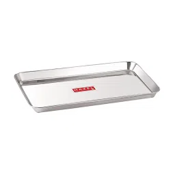 HAZEL Silver Stainless Steel Rectangular Serving Trays - Set of 2 image 1