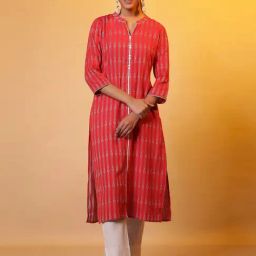 Aurelia Red Striped Straight Kurta-picture-21