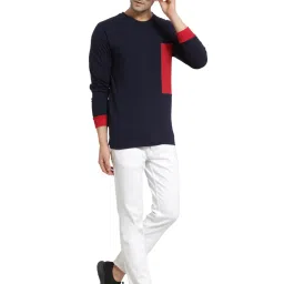 Kalt Navy Regular Fit Colour Block SweatShirt image 5