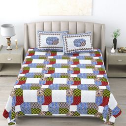 Wayne Martin White & Blue Floral 300 TC Pure Cotton King Bedsheet With 2 Pillow Covers-image-70