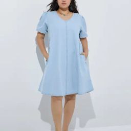 Gia by Westside Light Blue Denim A-Line Dress-30