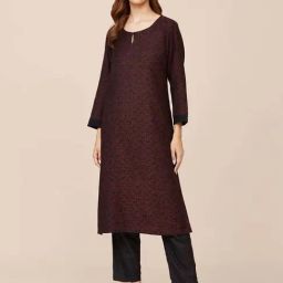 Fabindia Black & Maroon Woven Pattern Straight Kurta-picture-47