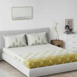 DDECOR Live beautiful Yellow Cotton Ethnic 145 TC Double Flat Bedsheet with 2 Pillow Covers-picture-30