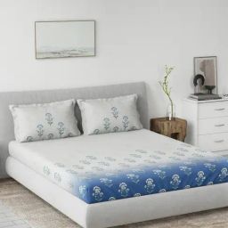 DDECOR Live beautiful Blue Cotton Ethnic 145 TC Double Flat Bedsheet with 2 Pillow Covers-image-75