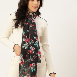 DressBerry Women Black & Green Floral Printed Stole-54