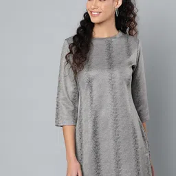 STREET 9 Women Grey & Black Snakeskin Printed Mini A-Line Dress-image-48