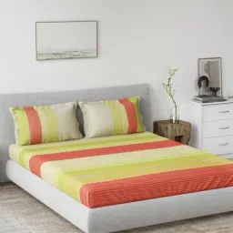 DDECOR Live beautiful Yellow Cotton Contemporary 145 TC Double Flat Bedsheet with 2 Pillow Covers-image-98