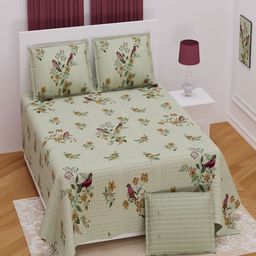Myntra Elegant Homes Green & Purple Floral 250 TC King Bedsheet with 2 Pillow Covers-image-12