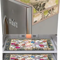 LooMantha 5-Pcs White & Pink Printed Durable Fridge Cover-11