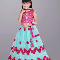 BAESD Girls Embroidered Sequinned Ready to Wear Lehenga & Blouse With Dupatta-image-21