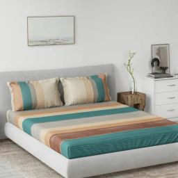 DDECOR Live beautiful Brown Cotton Contemporary 145 TC Double Flat Bedsheet with 2 Pillow Covers-image-50