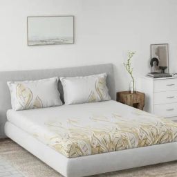 DDECOR Live beautiful Beige Cotton Contemporary 145 TC Double Flat Bedsheet with 2 Pillow Covers-image-31